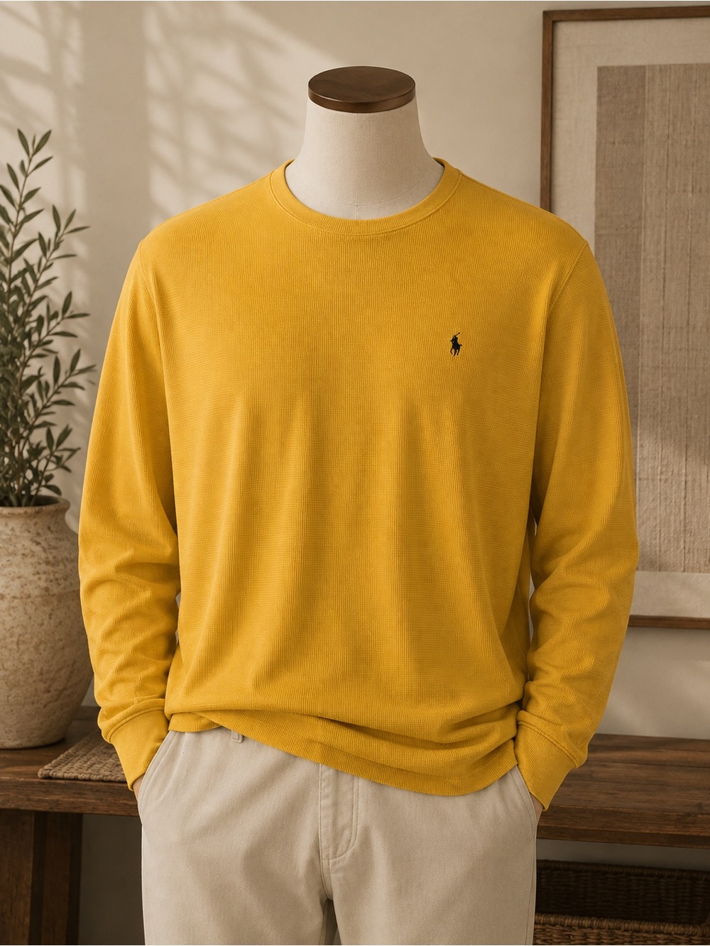 Polo Ralph Lauren Yellow Waffle Knit Sleep Shirt XL 100% Cotton